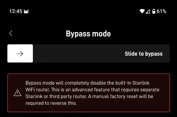 Starlink app setting to bypass the Starlink router